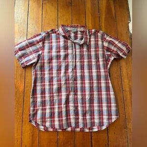 Columbia Plaid Collar Button Down Dress Shirt Short Sleeve Large